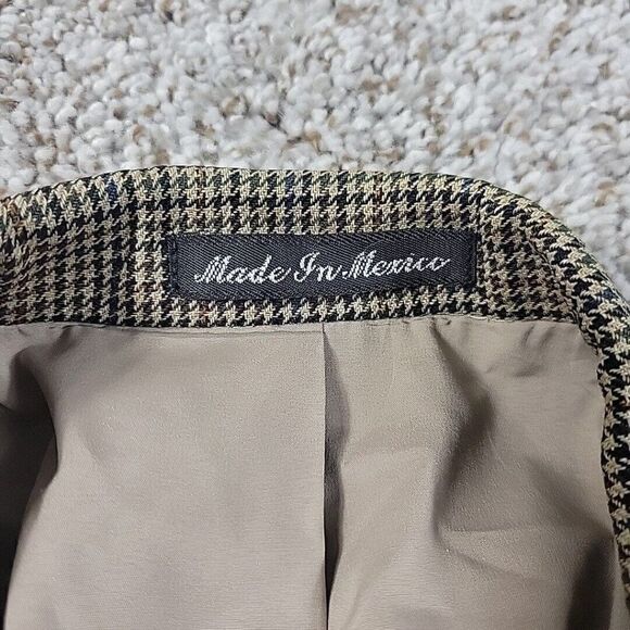 LAUREN Ralph Lauren Blazer Mens 42R Brown Houndstooth 100% Wool Sport Coat FLAW - Picture 2 of 9